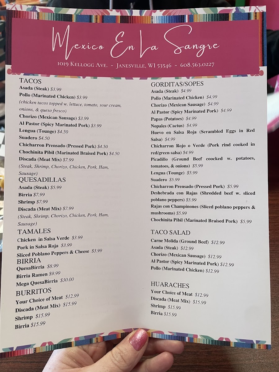 Mexico En La Sangre Menu - Image 1