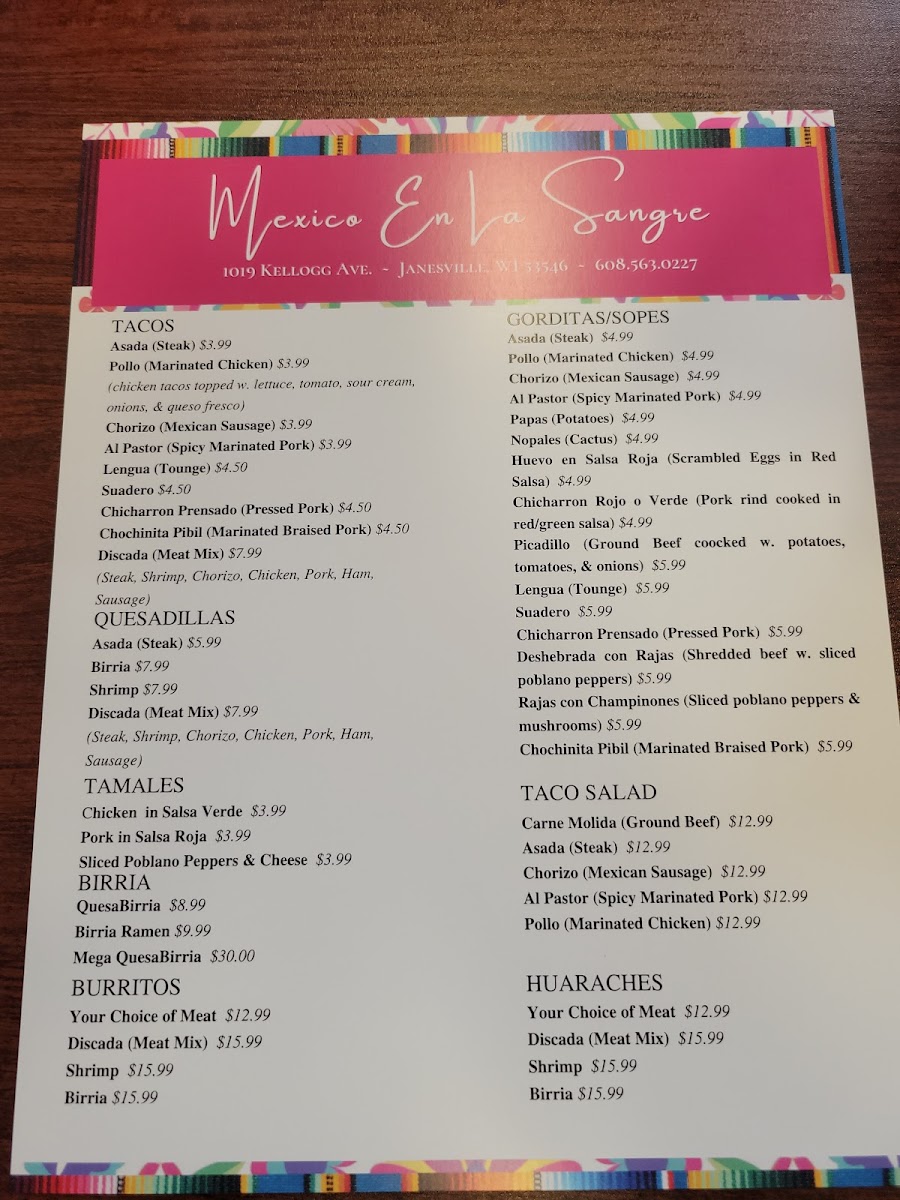 Mexico En La Sangre Menu - Image 2